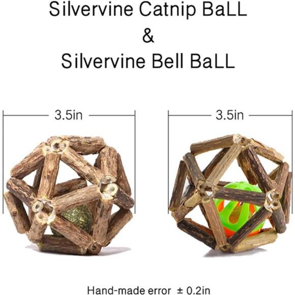 Catnip Toys-2Pcs Natural Silvervine Stick Catnip Ball&Bell Ball-Cat Toys - Picture 5 of 6
